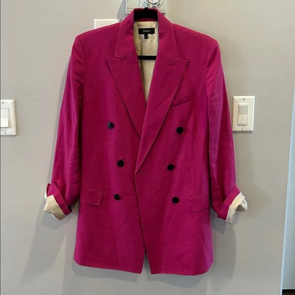 Theory Double Tailor Blazer Jacket in Pop Fuschia - Picture 7 of 14